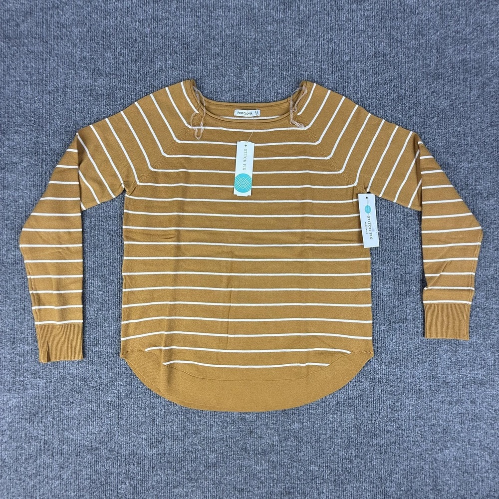 Pink Clover Valencia Curved Hem Sweater Womens Small Petite Orange Striped New